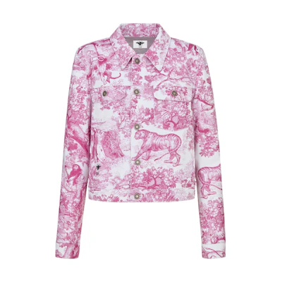 (Women) DIOR FW22 Pink Denim Jacket with Animal Print and Chest Pocket. 242V11A3526-X4855