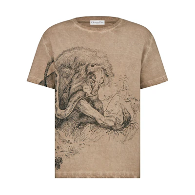 (Women) DIOR FW22 Tiger Print Brown Crewneck T-Shirt. 253T09B4404-1800