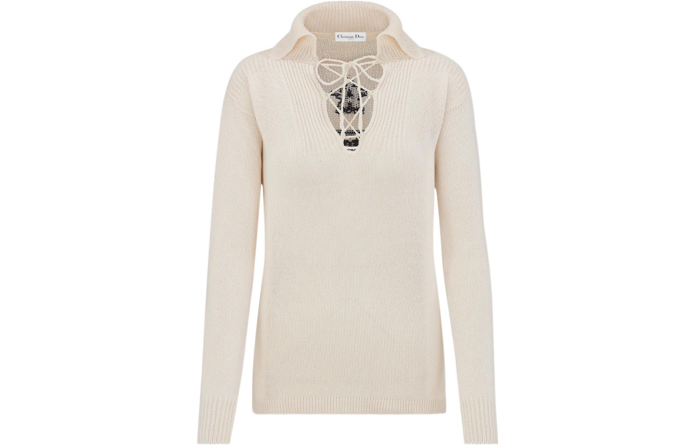 (Women) DIOR FW22  White Star Letter Cashmere Knit Sweater Long Sleeve. 314S27AM011X-0853