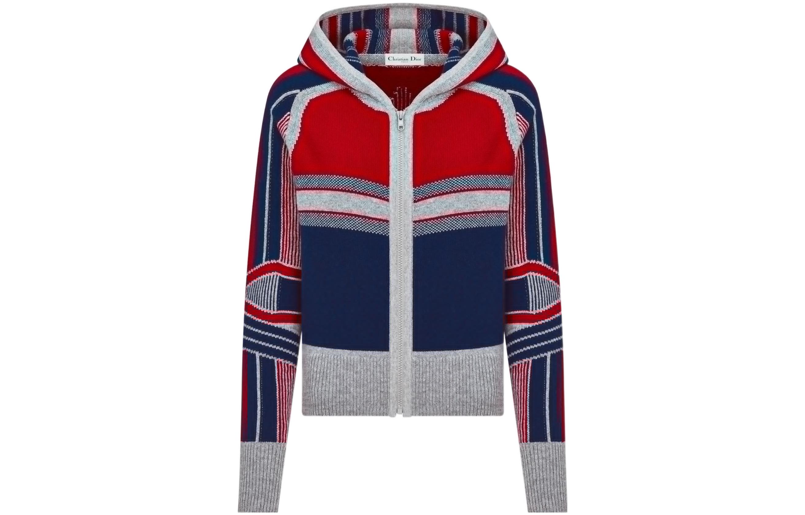 (Women) DIOR FW22 Alps Capsule Colorblock Zipper Slim Knit Hoodie Women’s 144G61DM134-X8878