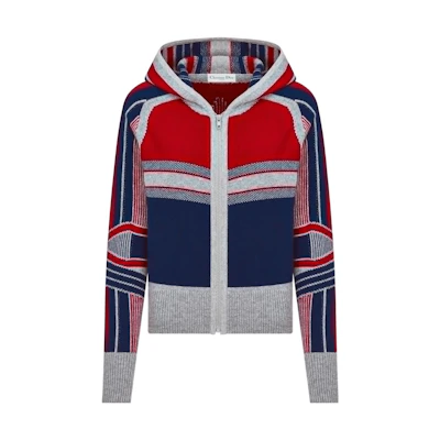 (Women) DIOR FW22 Alps Capsule Colorblock Zipper Slim Knit Hoodie Women’s 144G61DM134-X8878