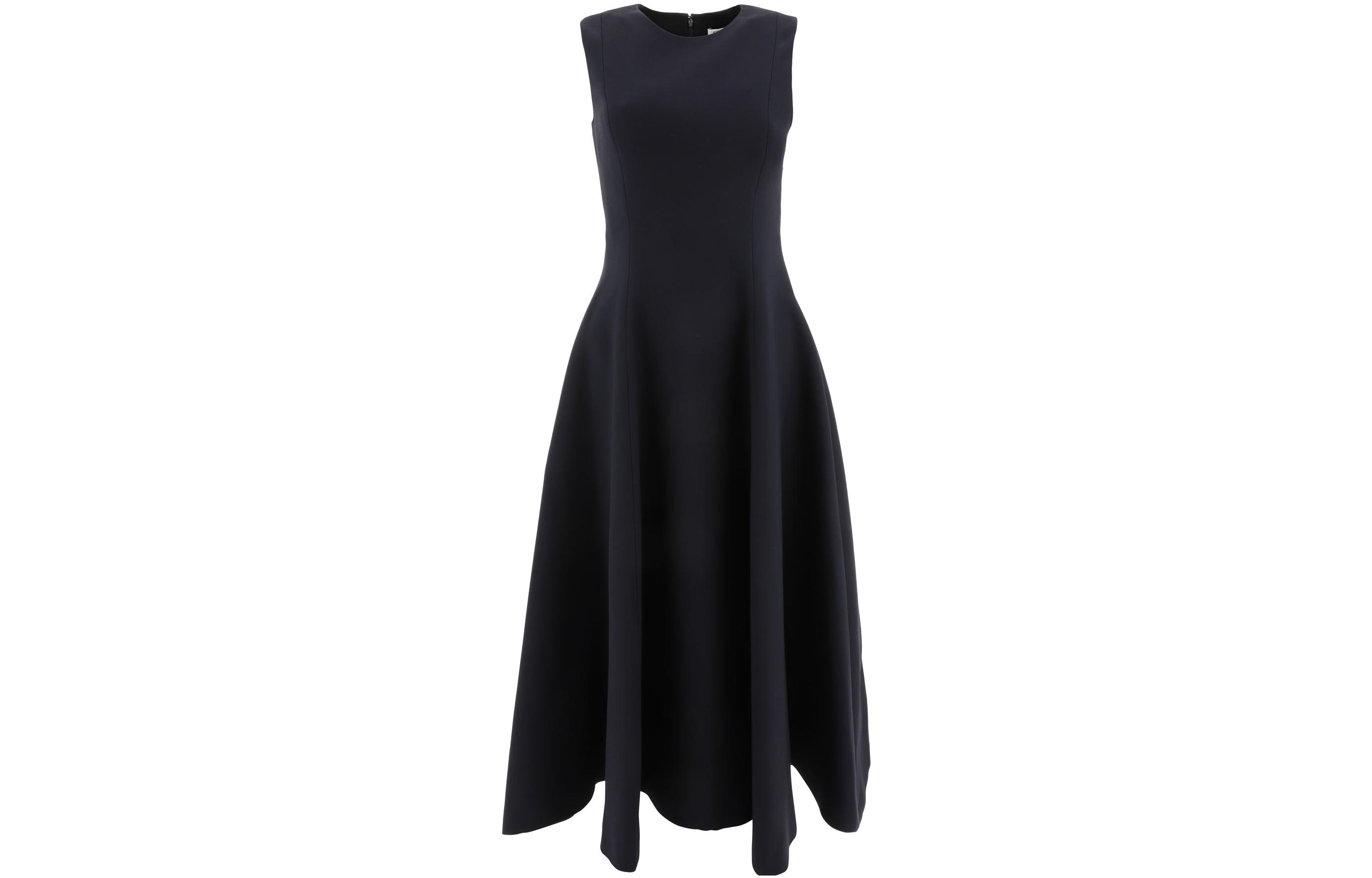 (Women) DIOR FW22 Black Sleeveless Dress with Back Zipper and Pleated Hem for Women. 251R01A1166-X9000