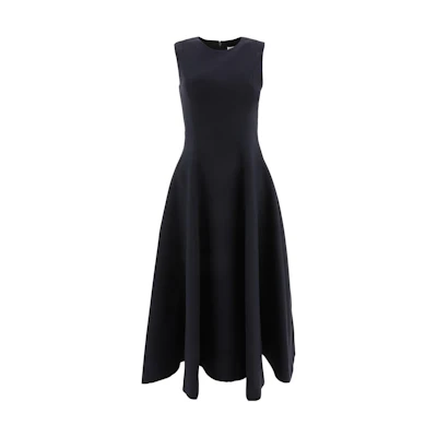 (Women) DIOR FW22 Black Sleeveless Dress with Back Zipper and Pleated Hem for Women. 251R01A1166-X9000