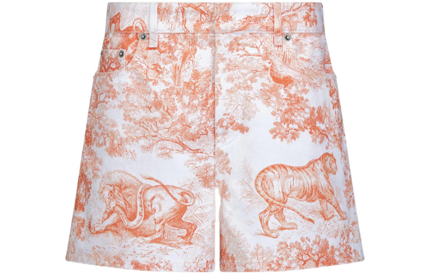 Order (W) DIOR FW22 Dioriviera Celana Pendek Denim Motif Hewan Oranye. 242P26A3526-X2825