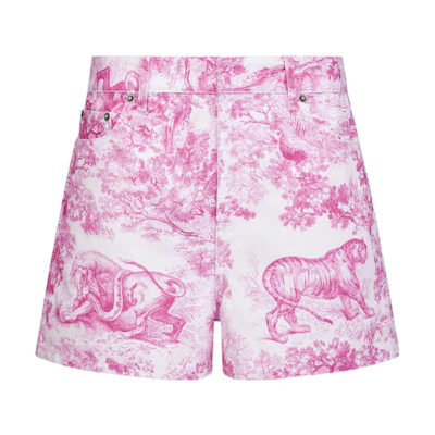(Women) DIOR FW22 Dioriviera Pink Animal Print Denim Shorts . 242P26A3526-X4855