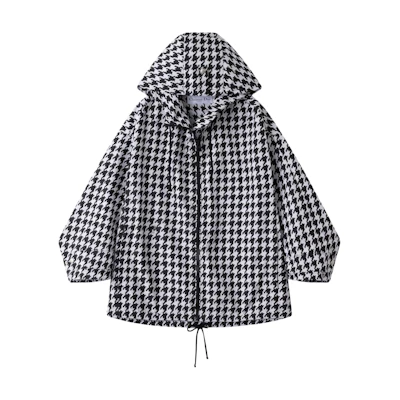 (Women) DIOR FW22 Houndstooth Print Long Sleeve Zip Coat for Women 217C28A2865-X9330
