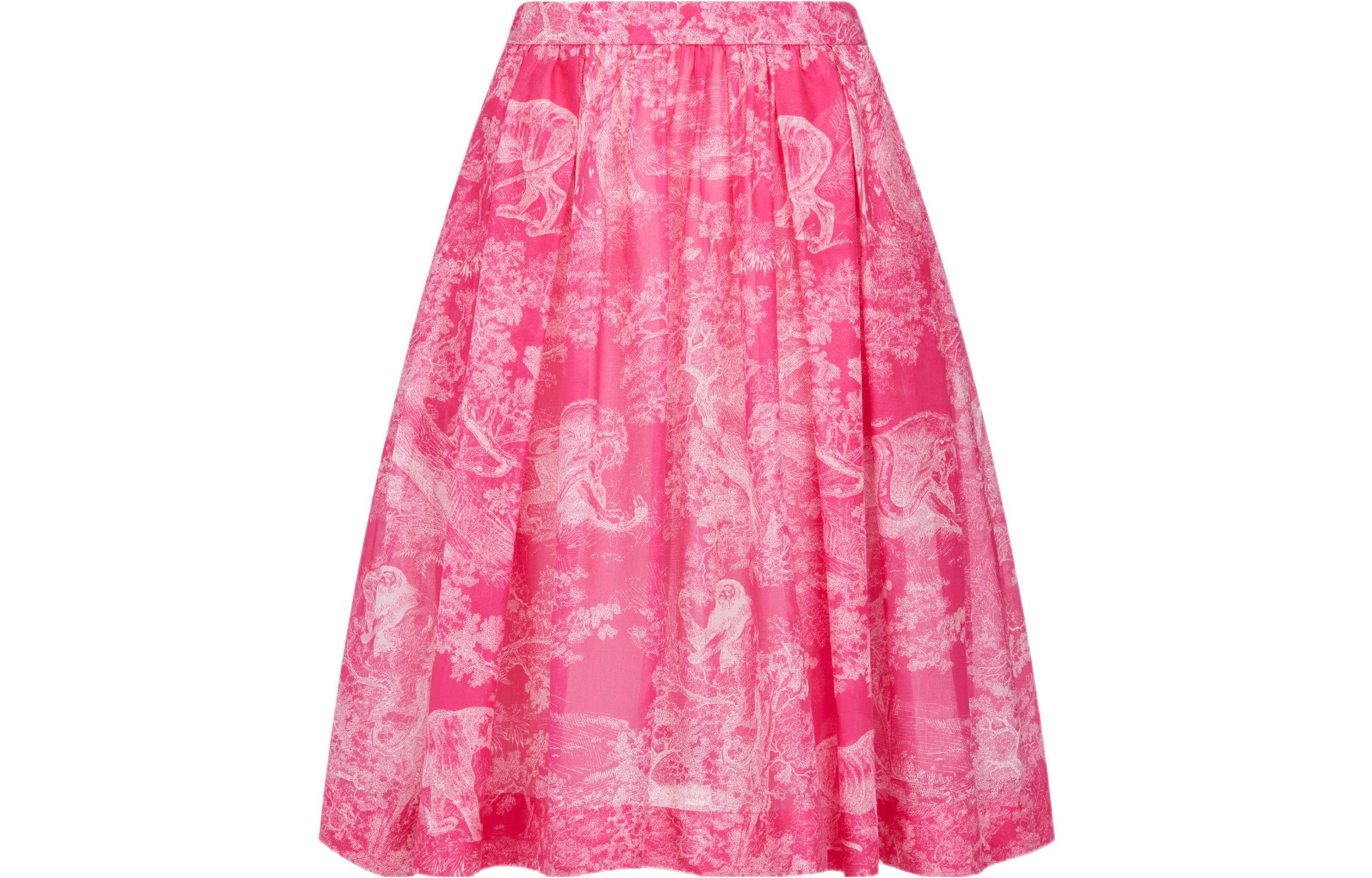 (Women) DIOR FW22 Pink  Flared A-Line Midi Skirt with Elastic Waist. 241J90B3846-X4856