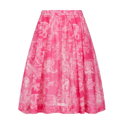 (Women) DIOR FW22 Pink Flared A-Line Midi Skirt with Elastic Waist. 241J90B3846-X4856