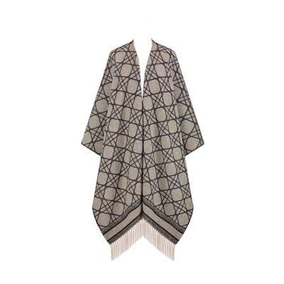 (Women) DIOR FW22 Plaid Letter Logo Fringe Poncho Cape . 21CAN370I006-C140