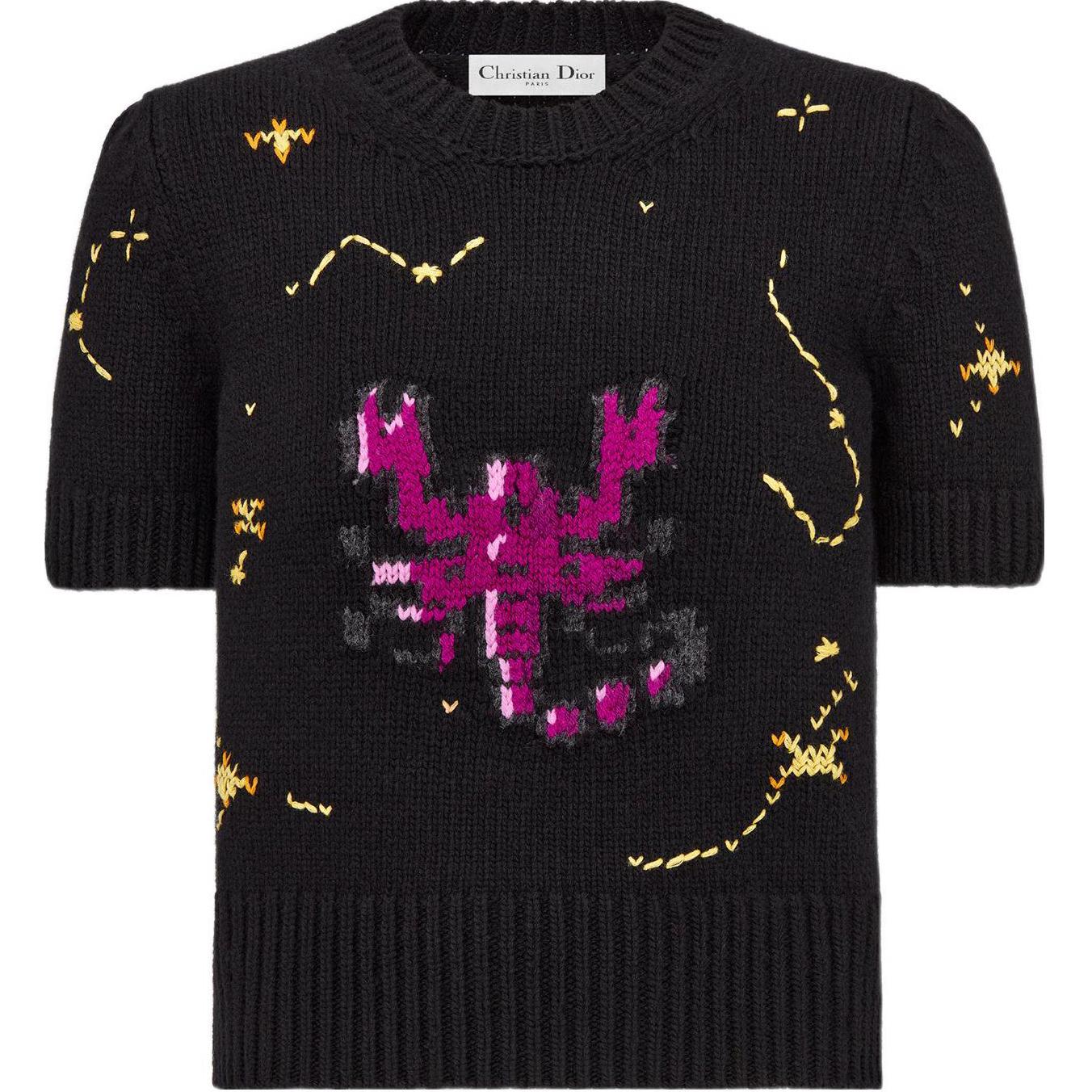(Women) DIOR FW22 Scorpio Zodiac Cashmere Short Sleeve Sweater Women’s Black. 244S73SN320-X9729