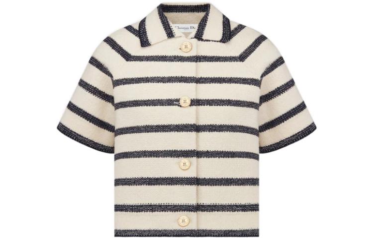 (Women) Dior FW22 Striped Single-Breasted Short-Sleeve Jacket Off-White 314V13AM726-X5855