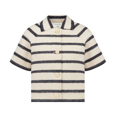 (Women) Dior FW22 Striped Single-Breasted Short-Sleeve Jacket Off-White 314V13AM726-X5855
