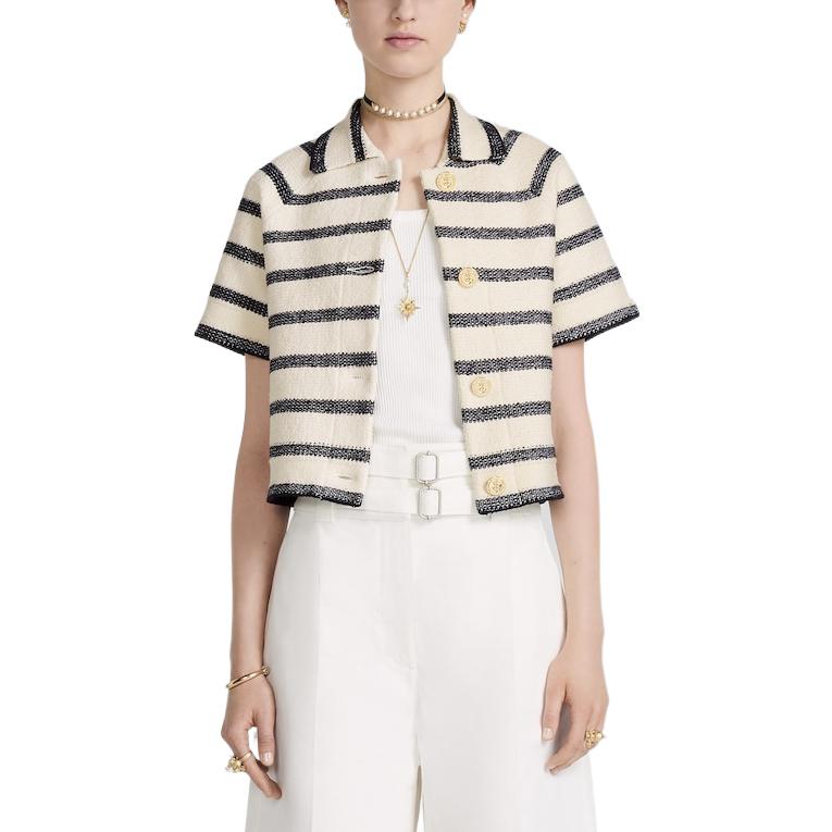 Purchase (Women) Dior FW22 Striped Single-Breasted Short-Sleeve Jacket Off-White 314V13AM726-X5855