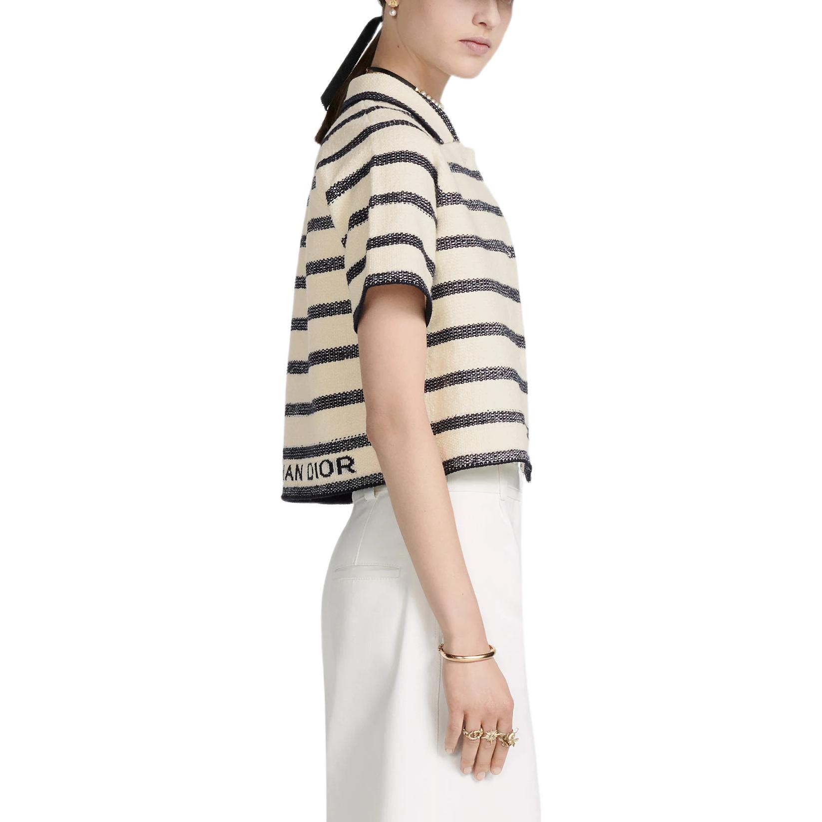 Details for (Women) Dior FW22 Striped Single-Breasted Short-Sleeve Jacket Off-White 314V13AM726-X5855