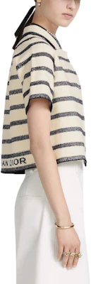 (Women) Dior FW22 Striped Single-Breasted Short-Sleeve Jacket Off-White 314V13AM726-X5855 Details for (Women) Dior FW22 Striped Single-Breasted Short-Sleeve Jacket Off-White 314V13AM726-X5855