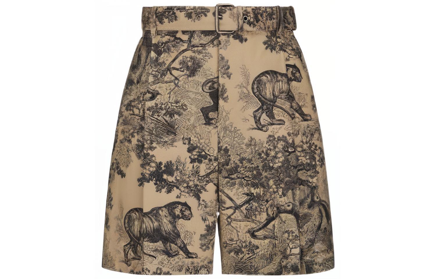 (Women) DIOR FW22 Totem Print High-Waist Relaxed Shorts Women Brown 257P40A3754-X1800