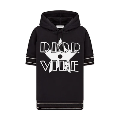 (Women) DIOR FW22 Womens Knitted Hoodie T-Shirt Black with Logo Print and Contrast Design. 243S06A4063-X9330