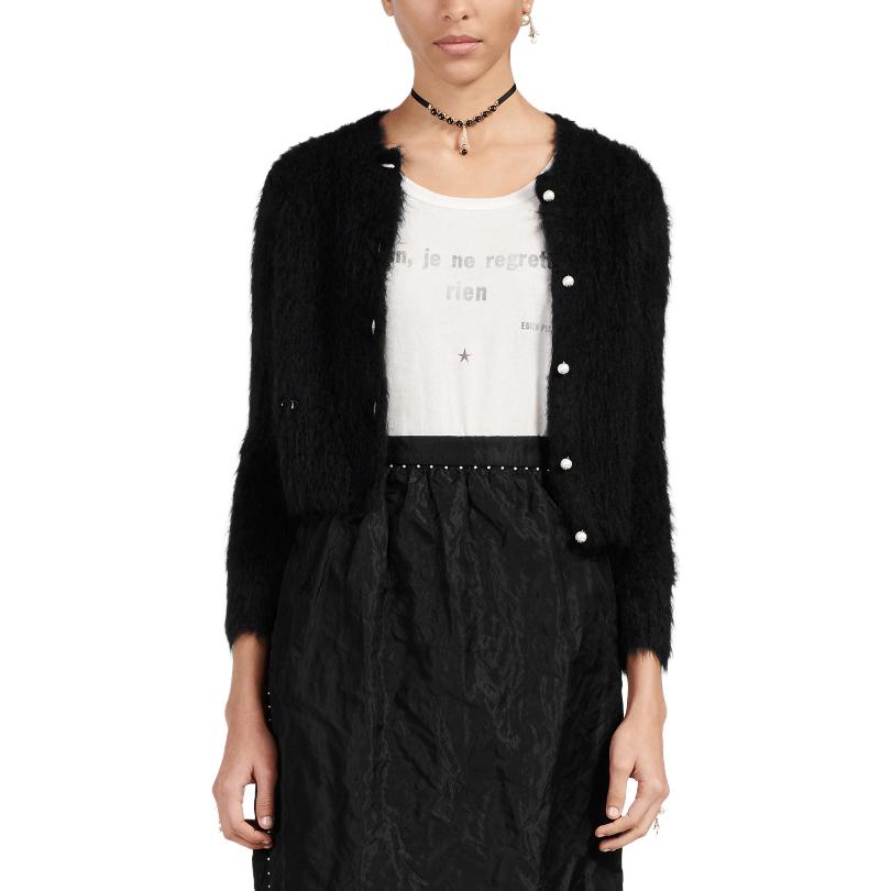 Shop (W) DIOR FW23 Cárdigan Suéter Negro de Punto Manga Larga Cuello Redondo 354G04AM432-X9000