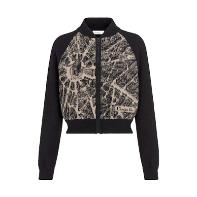 (Women) DIOR FW23 Black Pattern Print Zip-Up Casual Baseball Jacket 354V50AM205-X1830