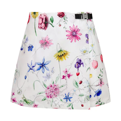(Women) DIOR FW23 White Floral Print Buckle Casual Mini Skirt. 357P15A2263-X0834