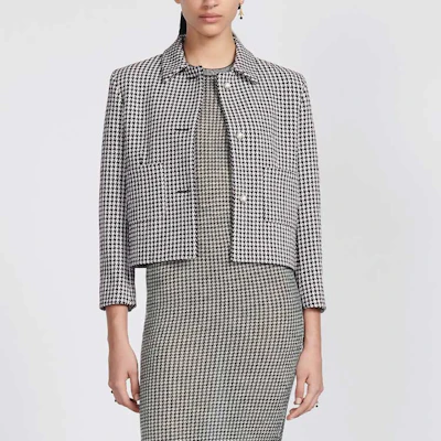 (Women) Dior FW23 Houndstooth Pattern Short Jacket in Gray 351V34A1433-X9330 Purchase (Women) Dior FW23 Houndstooth Pattern Short Jacket in Gray 351V34A1433-X9330