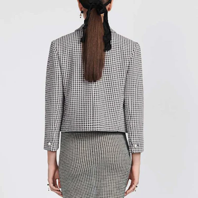 (Women) Dior FW23 Houndstooth Pattern Short Jacket in Gray 351V34A1433-X9330 Details for (Women) Dior FW23 Houndstooth Pattern Short Jacket in Gray 351V34A1433-X9330