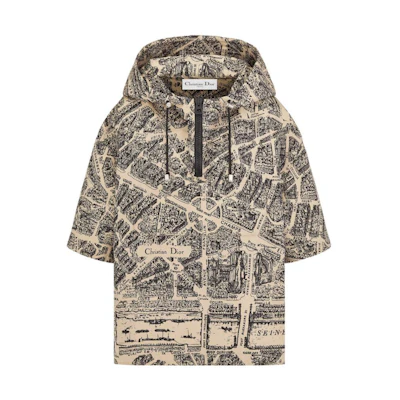 (Women) Dior FW23 Logo Print Zip-Up Short-Sleeve Hoodie - Multicolor 357C19A2780-X1830