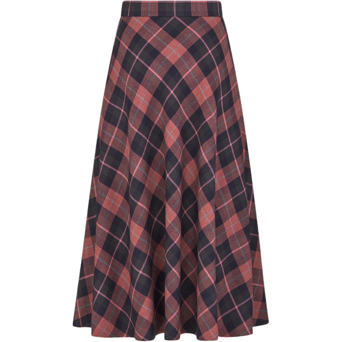 (Women) DIOR FW24  Plaid Flared Wool Midi Skirt in Pink Grey Mix. 511J22A1640-X4849