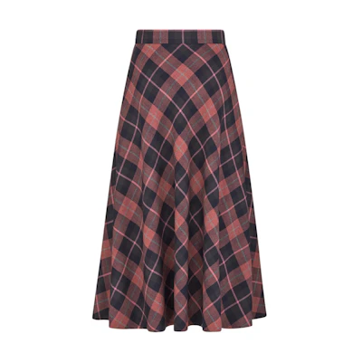 (Women) DIOR FW24 Plaid Flared Wool Midi Skirt in Pink Grey Mix. 511J22A1640-X4849