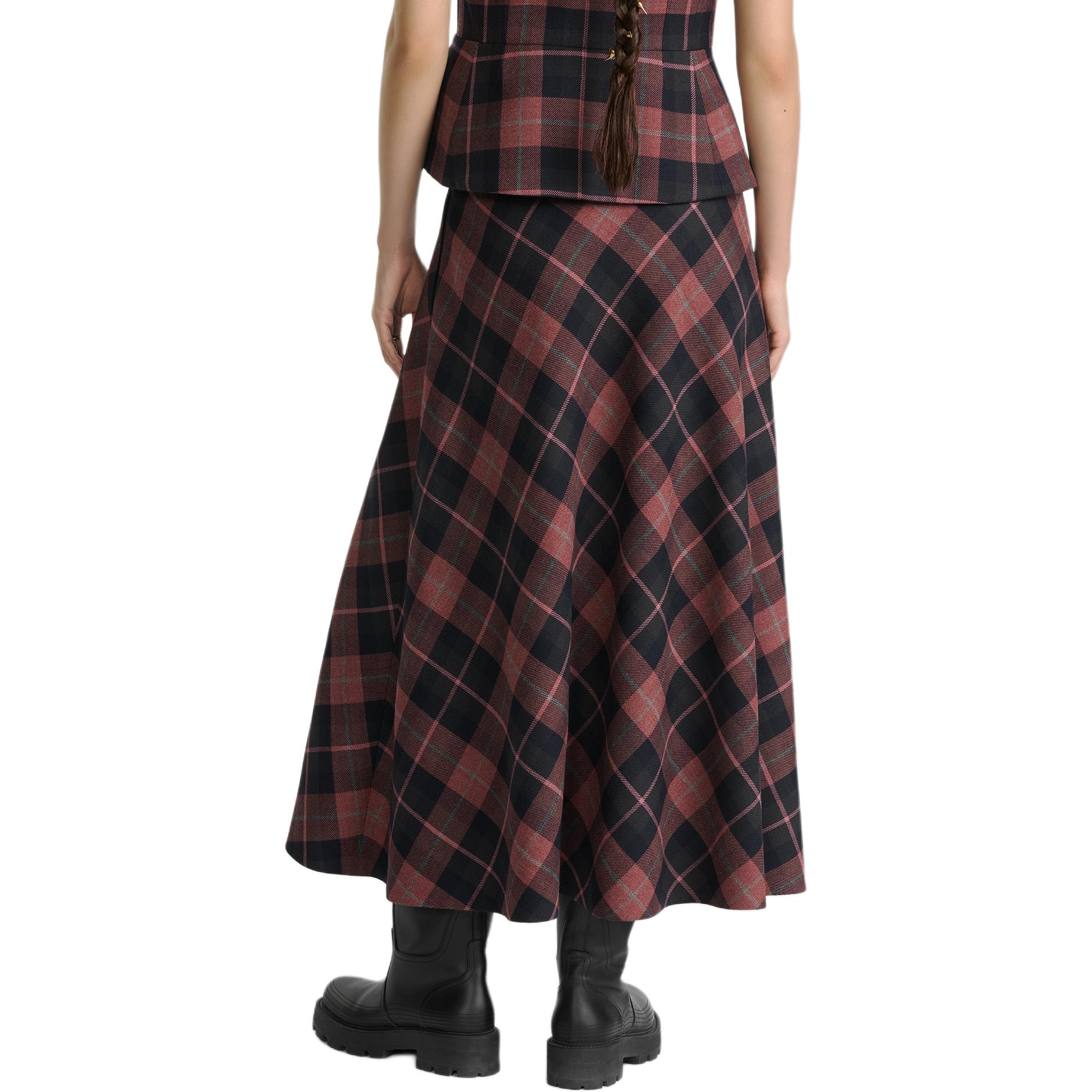 Shop (W) DIOR FW24 粉灰混色格紋羊毛中長裙 511J22A1640-X4849