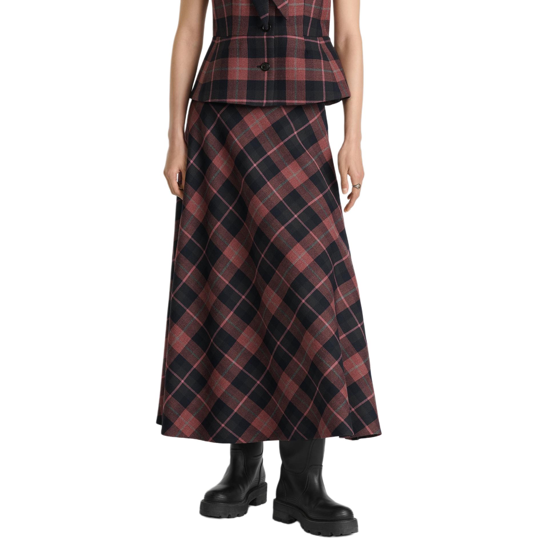 Purchase (W) DIOR FW24 粉灰混色格紋羊毛中長裙 511J22A1640-X4849