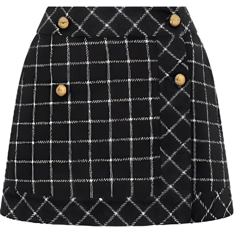 (Women) DIOR FW24  Plaid Wrap Button Skirt Black 450J12A1589-X9330