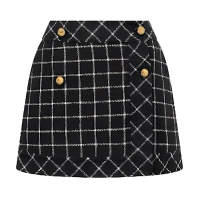 (Women) DIOR FW24 Plaid Wrap Button Skirt Black 450J12A1589-X9330