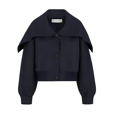 (Women) Dior FW24 Navy Blue Logo Print Loose-Fit Single-Breasted Jacket 450C37P1116-X5640
