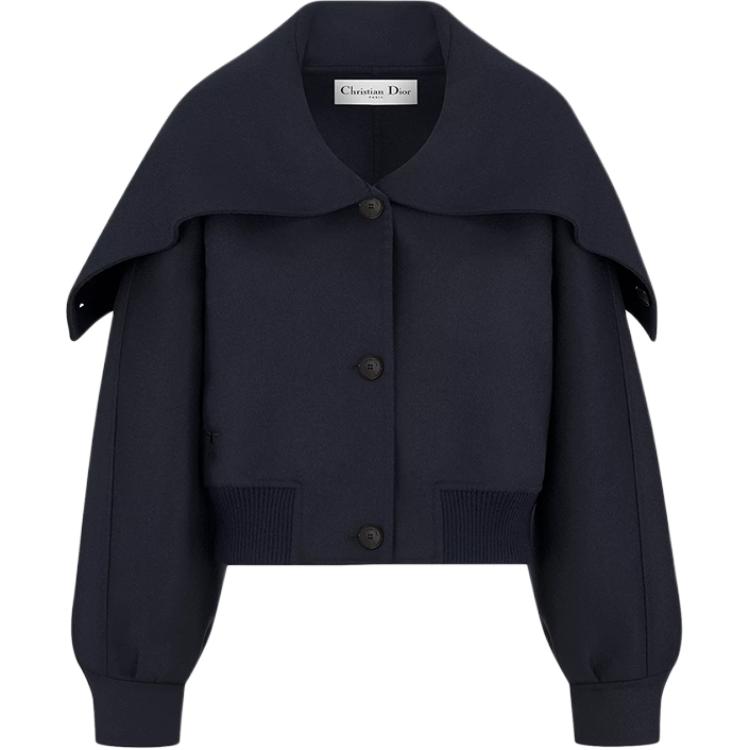 Order (Women) Dior FW24 Navy Blue Logo Print Loose-Fit Single-Breasted Jacket 450C37P1116-X5640