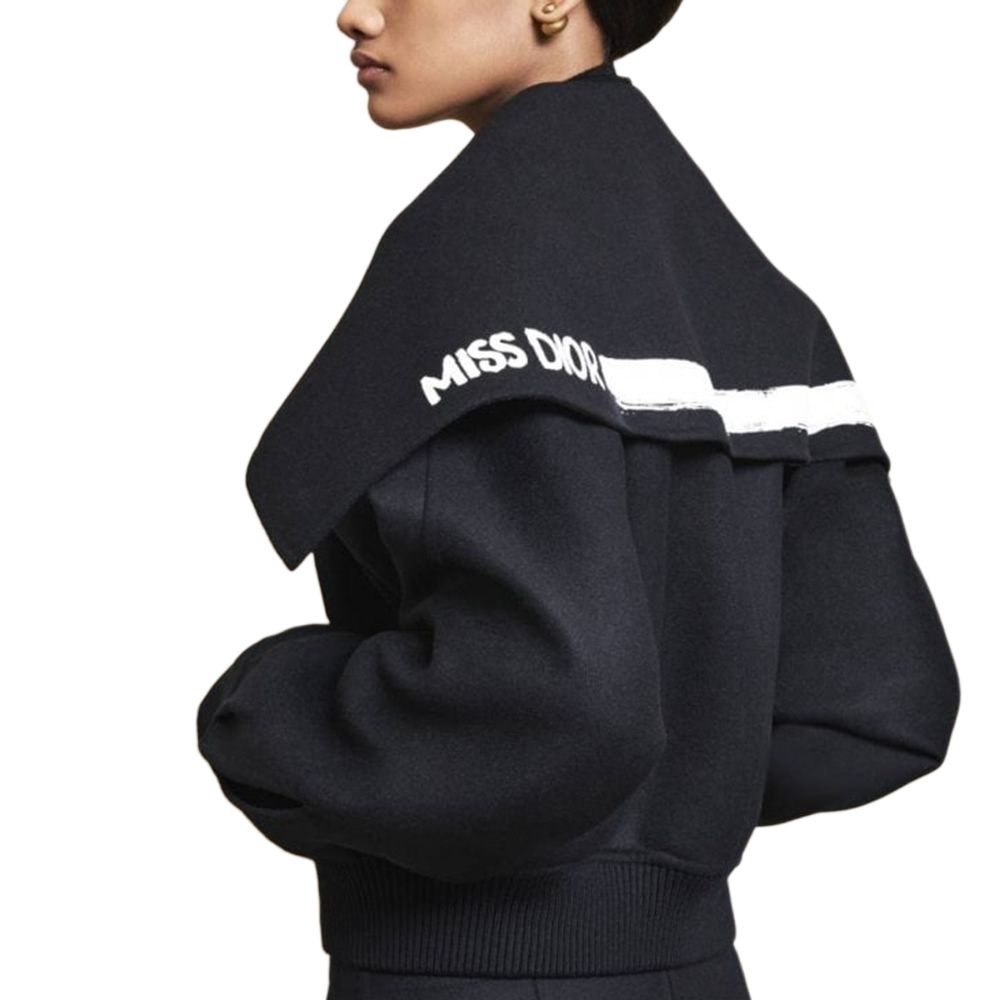 Shop (Women) Dior FW24 Navy Blue Logo Print Loose-Fit Single-Breasted Jacket 450C37P1116-X5640