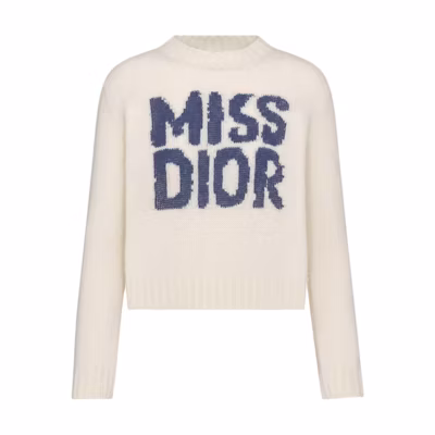 (Women) DIOR FW24 Qixi Collection Logo Crewneck Cashmere Sweater Off-White 454S57AM103-X5805