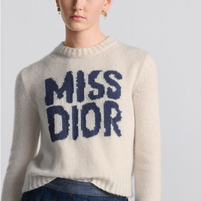(W) ディオール FW24 七夕コレクション ロゴ クルーネック カシミヤ セーター オフホワイト 454S57AM103-X5805 Details for (W) ディオール FW24 七夕コレクション ロゴ クルーネック カシミヤ セーター オフホワイト 454S57AM103-X5805