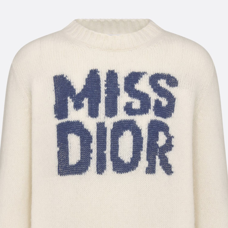 Sizing (W) ディオール FW24 七夕コレクション ロゴ クルーネック カシミヤ セーター オフホワイト 454S57AM103-X5805