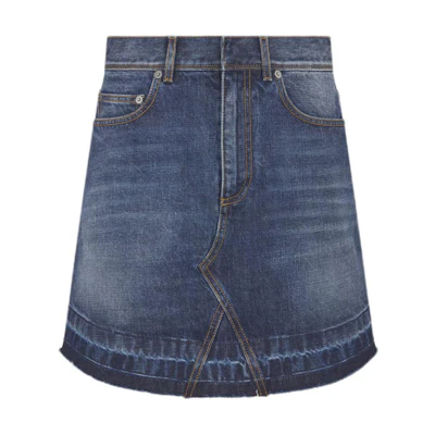 (Women) DIOR FW24 Washed Denim Zipper Skirt Blue - Fashion. 442J21A3315-X5478