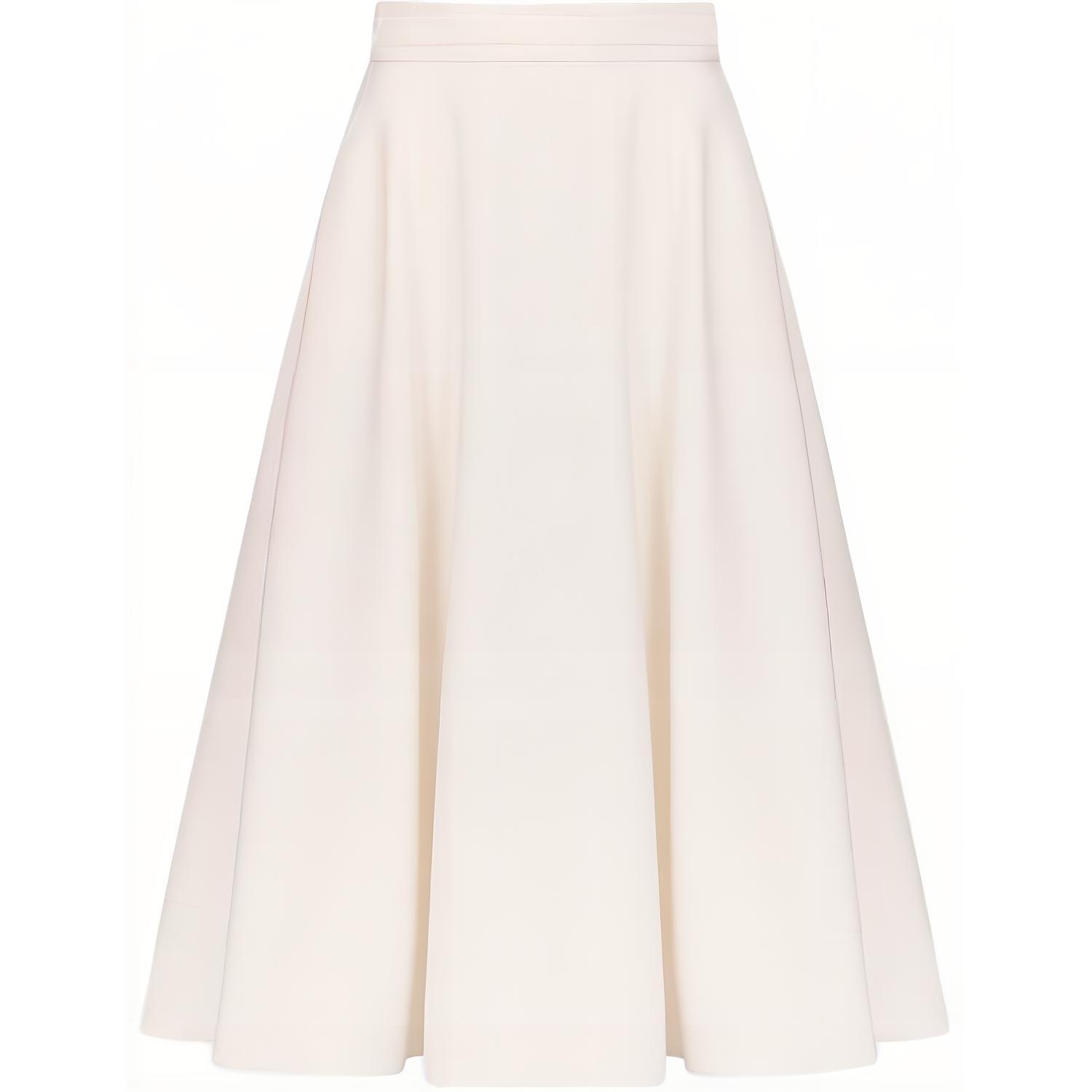 (Women) DIOR FW24 White High-Waisted Pleated Wool-Blend A-Line Midi Skirt for Women 451J05A1166-X0150