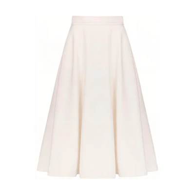(Women) DIOR FW24 White High-Waisted Pleated Wool-Blend A-Line Midi Skirt for Women 451J05A1166-X0150