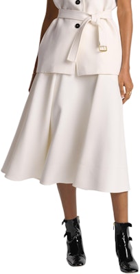 (Women) DIOR FW24 White High-Waisted Pleated Wool-Blend A-Line Midi Skirt for Women 451J05A1166-X0150 1