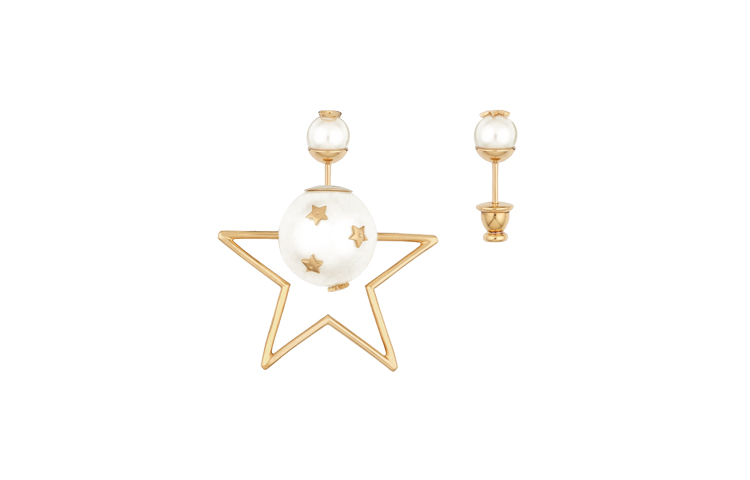 (Women) Dior Gold Asymmetric Pearl Star Earrings for Women E0954TRIRS-D301