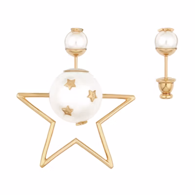 (Women) Dior Gold Asymmetric Pearl Star Earrings for Women E0954TRIRS-D301