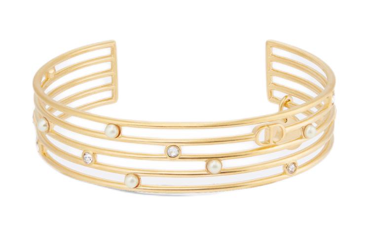 Order (W) 디올 금 팔찌 여성용 - 메탈, 레진, 진주, 크리스탈 컷아웃 디자인. B2415WOMCYD03S