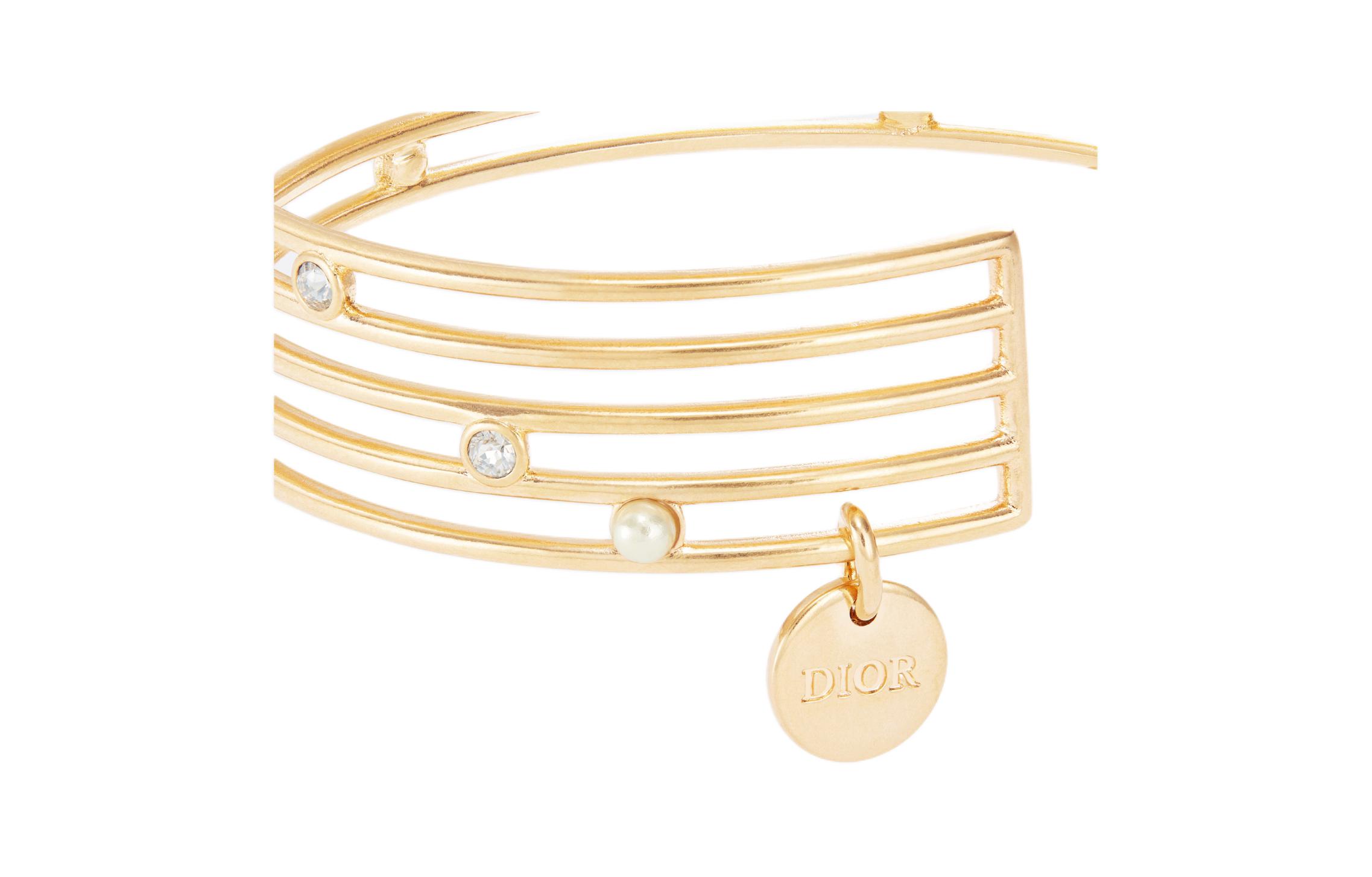 Lookbook (W) 디올 금 팔찌 여성용 - 메탈, 레진, 진주, 크리스탈 컷아웃 디자인. B2415WOMCYD03S