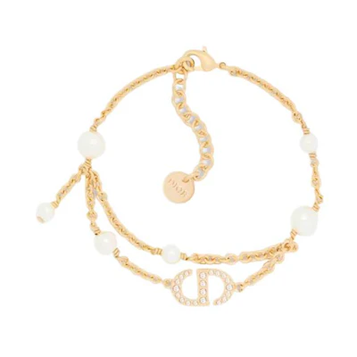 (Women) DIOR Gold Bracelet with Logo, Resin Pearls & Crystal for Women. B2242WOMCYD03S