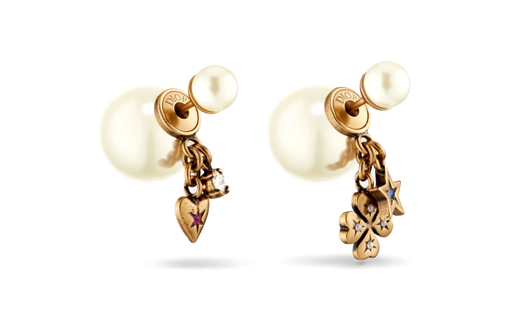 (Women) DIOR Gold Clover Heart Earrings with Metal, Crystal, and Resin Pearl Design. E3293WOMCYD09X