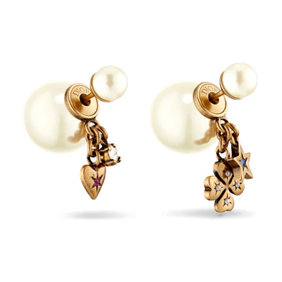 (Women) DIOR Gold Clover Heart Earrings with Metal, Crystal, and Resin Pearl Design. E3293WOMCYD09X